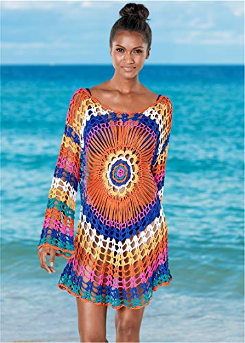 Jinsha Vestido de Playa - Mujer Pareos y Camisola de Playa Sexy Hueco Traje de Baño Punto Bikini Cover up (Colourful)