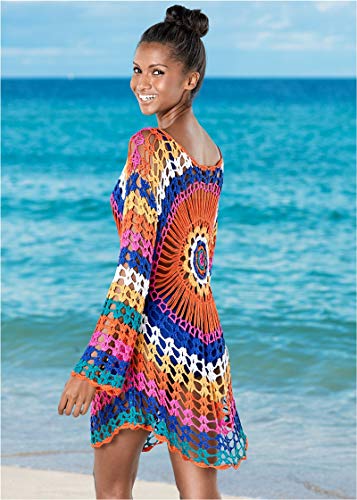 Jinsha Vestido de Playa - Mujer Pareos y Camisola de Playa Sexy Hueco Traje de Baño Punto Bikini Cover up (Colourful)