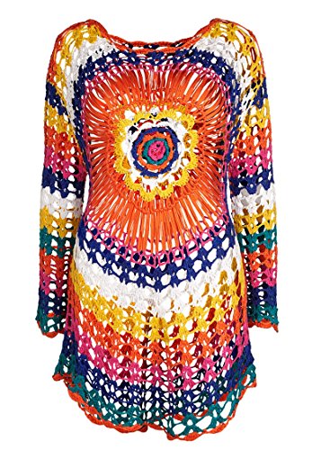 Jinsha Vestido de Playa - Mujer Pareos y Camisola de Playa Sexy Hueco Traje de Baño Punto Bikini Cover up (Colourful)