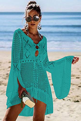 Jinsha Vestido de Playa - Mujer Pareos y Camisola de Playa Sexy Hueco Traje de Baño Punto Bikini Cover up (Green)