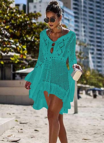 Jinsha Vestido de Playa - Mujer Pareos y Camisola de Playa Sexy Hueco Traje de Baño Punto Bikini Cover up (Green)