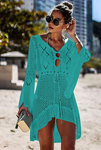 Jinsha Vestido de Playa - Mujer Pareos y Camisola de Playa Sexy Hueco Traje de Baño Punto Bikini Cover up (Green)