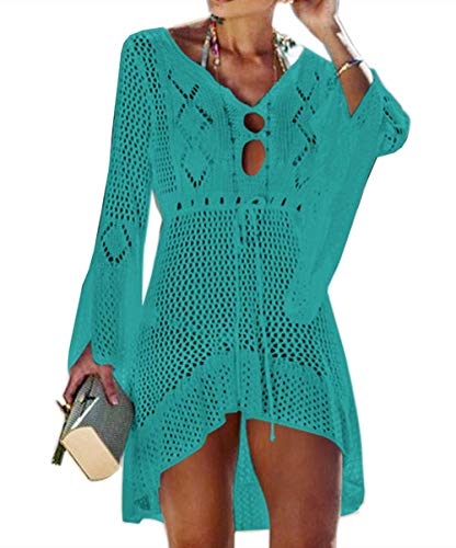 Jinsha Vestido de Playa - Mujer Pareos y Camisola de Playa Sexy Hueco Traje de Baño Punto Bikini Cover up (Green)