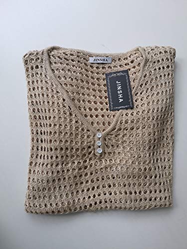 Jinsha Vestido de Playa - Mujer Pareos y Camisola de Playa Sexy Hueco Traje de Baño Punto Bikini Cover up (Oversize-Beige)