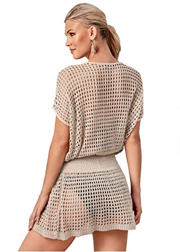 Jinsha Vestido de Playa - Mujer Pareos y Camisola de Playa Sexy Hueco Traje de Baño Punto Bikini Cover up (Oversize-Beige)