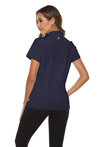 JINSHI Polo de Manga Corta Camisa de Golf para Mujer Azul Marino XL