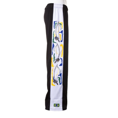 JL Sport Pantalones Auténtica Brasileña Capoeira Artes Marciales para Chicos (Negro con Berimbau Imprimir A Lo Largo De Bein) - 9-10