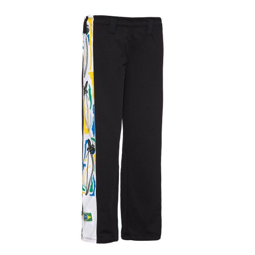 JL Sport Pantalones Auténtica Brasileña Capoeira Artes Marciales para Chicos (Negro con Berimbau Imprimir A Lo Largo De Bein) - 9-10