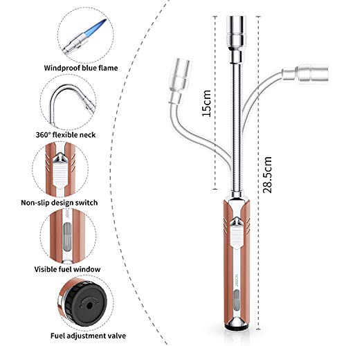 JOBON Encendedor de Cocina de Gas Mechero Cocina Encendedor de Vela Encendedor de Barbacoa Ajuste Llama Antorcha 360 ° Cuello Flexible Soplete Gas Butano Camping Encendido Barbacoa Chimenea