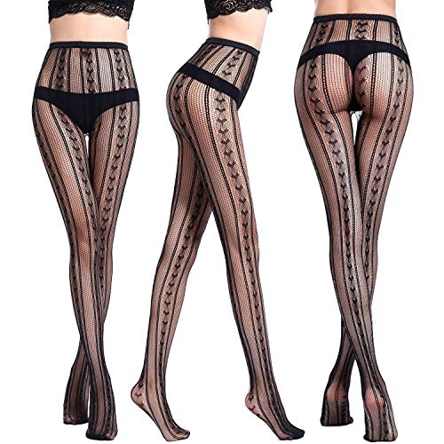 Joeyer Medias Lencería Liguero Muslo Panti Sexy Dibujos Florales Medias de Rejilla para Mujer Fishnet Tights Pantimedias - 6 Pares