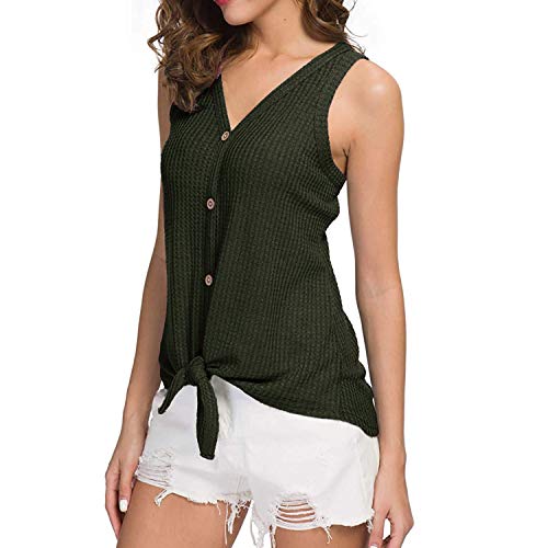 Joinfun Mujeres Camisetas sin Mangas Tank Top, botón Strappy Sexy Casual sin Mangas Blusa Cami Camisas Camiseta Chaleco Tops para Mujeres Dama (Ejercito Verde, L)