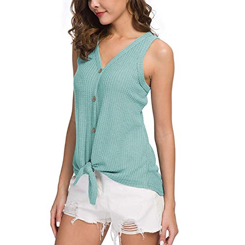 Joinfun Mujeres Camisetas sin Mangas Tank Top, botón Strappy Sexy Casual sin Mangas Blusa Cami Camisas Camiseta Chaleco Tops para Mujeres Dama (Verde Claro, M)