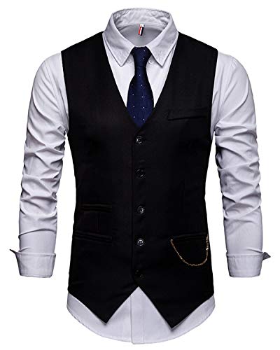 JOLIME Chaleco Hombre Traje Vintage Banquete Ceremonia Boda Casual Blazers Sin Mangas con Cadena Negro M