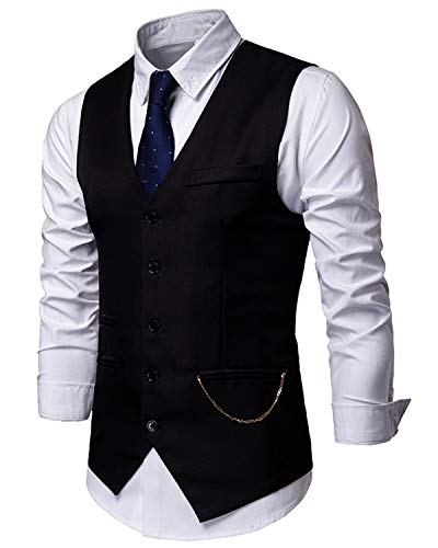 JOLIME Chaleco Hombre Traje Vintage Banquete Ceremonia Boda Casual Blazers Sin Mangas con Cadena Negro M