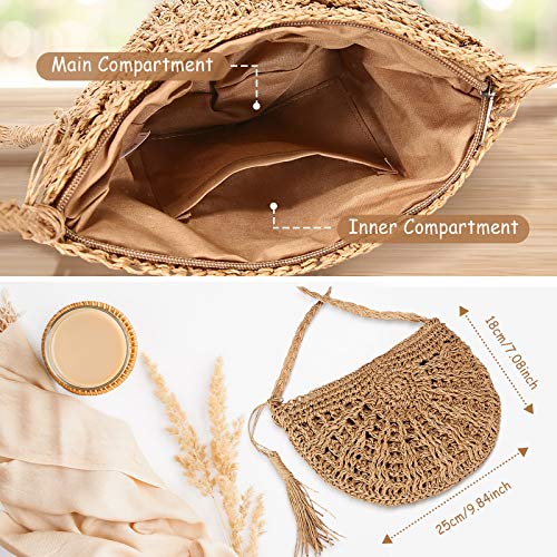 JOSEKO Bolsa de Bandolera de Paja, Mujeres Tejido Bolsa de Hombro Summer Beach Purse para el Uso Diario de Viajes