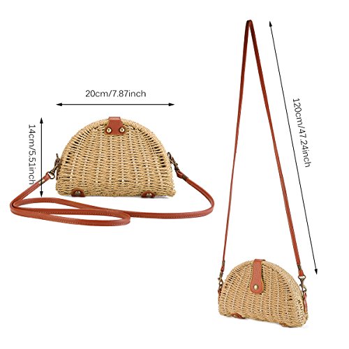 JOSEKO bolso de hombro tejido de paja de verano, bolso de playa, bolso de mensajero tejido de paja para mujer, bolso de paja tejido a mano, viajes al aire libre Beige