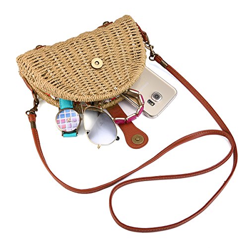 JOSEKO bolso de hombro tejido de paja de verano, bolso de playa, bolso de mensajero tejido de paja para mujer, bolso de paja tejido a mano, viajes al aire libre Beige