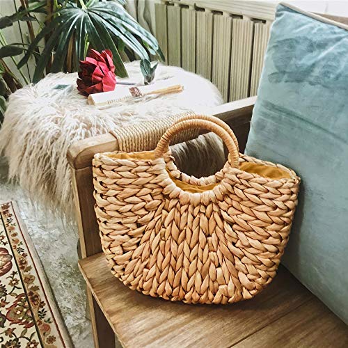 JOSEKO Bolso de playa de verano, bolso de mujer tejido de paja, bolso de rafia, bolso de playa, bolso de compras para viajes diarios (color natural)