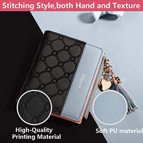JOSEKO Cartera Mujer Pequeña, Billetera Corta de Las Señoras Titular de la Tarjeta Monedero Lindo Multi-Ranuras Bolse Cuero PU Delgado con Borlas en Forma de Corazón Colgante de Regalo Señoras Niñas