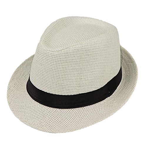 JOYKK Niños Sombrero de Paja Verano Playa Jazz Panamá Trilby Fedora Sombrero Gángster Gorra Sombreros al Aire Libre Respirable Niñas Niños Sombrero para el Sol - C # Blanco Leche
