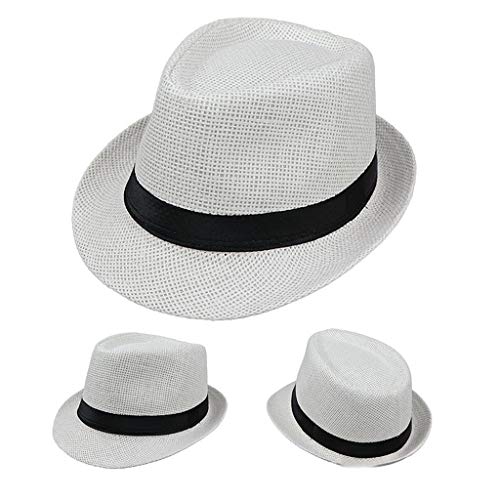 JOYKK Niños Sombrero de Paja Verano Playa Jazz Panamá Trilby Fedora Sombrero Gángster Gorra Sombreros al Aire Libre Respirable Niñas Niños Sombrero para el Sol - C # Blanco Leche