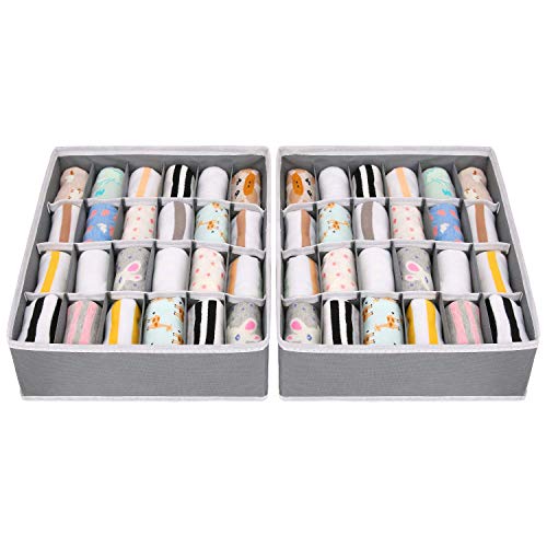 joyoldelf 2 Paquetes Textil organizadores cajón divisores, 24 Celdas Plegable Ropa Interior Cajas de Almacenamiento para almacenar Calcetines, Bufandas, Sujetador
