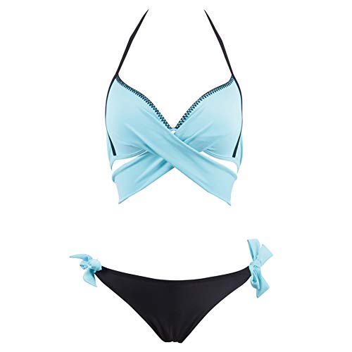 JSGJBJN Trajes de Baño Banda Cruzada Halter Bikini Traje de baño Push Up Traje de baño Bordeado Bikini Set Mujeres Traje de baño Ropa de baño Ropa de baño-1,S