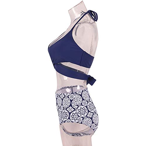 JSGJBJN Trajes de Baño Bikinis Cruzados Traje de baño para Mujer Traje de baño de Alta Lavada Push Up Conjunto de Bikini Halter Top Trajes de baño en la Playa Traje de baño-Drak Blue,L