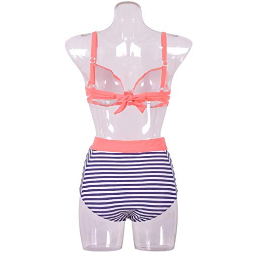 JSGJBJN Trajes de Baño Nuevo Traje de baño de Cintura Alta de Las Mujeres Empuja hacia Arriba el Traje de baño Retro Vintage sólido Cruz Bikini Top Traje de baño Traje de baño de natación XL-1,L