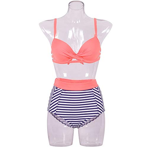 JSGJBJN Trajes de Baño Nuevo Traje de baño de Cintura Alta de Las Mujeres Empuja hacia Arriba el Traje de baño Retro Vintage sólido Cruz Bikini Top Traje de baño Traje de baño de natación XL-1,L