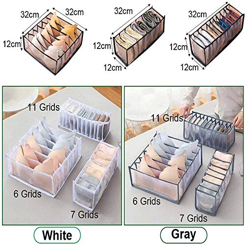 Juego de 3 organizadores de cajones de ropa interior, sujetador, calcetines, bragas, cajas de almacenamiento, organizadores de armario, armario, para armario plegable, separador de cajones (blanco)