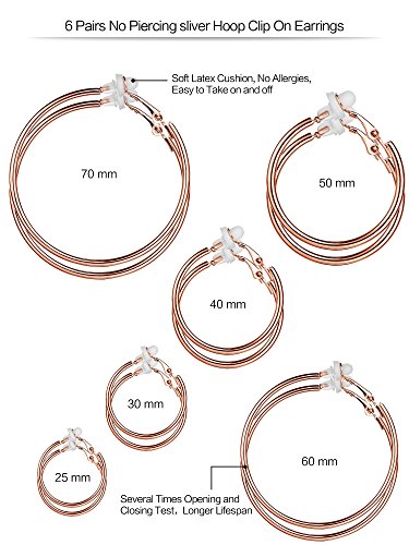 Juego de 6 pares de pendientes sin perforación para mujeres y niñas, 6 tamaños