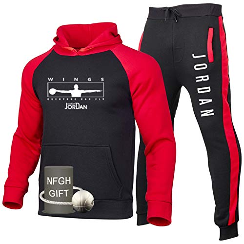 Juego de chándales con Capucha para Hombres + Pantalones de 2 Piezas - Sudadera con Capucha de Jordan Pullover Sudadera Suelta Neutral Red-B-L