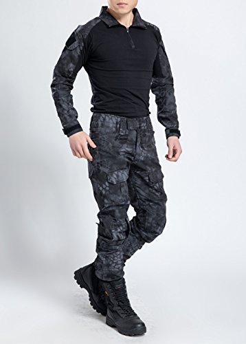 Juego de chaqueta y pantalones comando, diseño de camuflaje y estilo uniforme militar, color Black Python Camouflage, tamaño X-Large