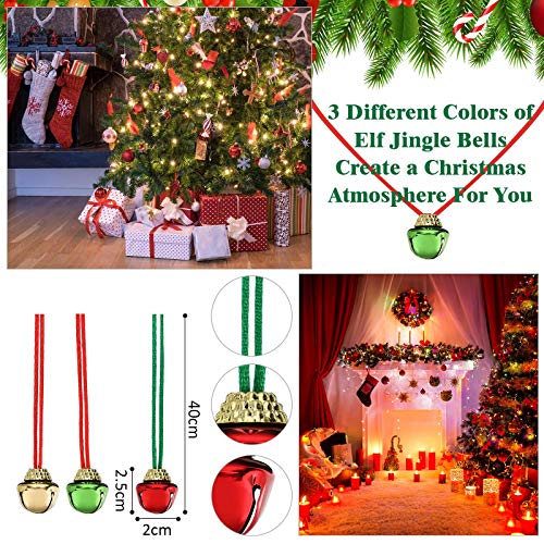 Juego de Disfraz de Elfo de Santa, Zapatos Sombrero de Elfo Cascabel Medias a Rodilla de Rayas Rojas y Verdes para Mujeres Adultas Disfraz Trajes de Fiesta de Navidad