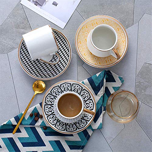 Juego de Taza y platillo de café de cerámica turca, Juego de 6 Tazas y platillo de té de la Tarde en inglés Europeo pequeño Phnom Penh (con Estante)