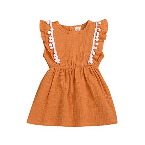 Julhold Baby Girls Leisure Lovely ropa de verano cómoda para niños, vestido de tutú de princesa de fiesta de pompón macizo 2019 Amarillo amarillo 4-5 Años