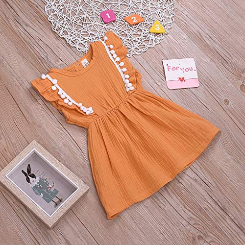 Julhold Baby Girls Leisure Lovely ropa de verano cómoda para niños, vestido de tutú de princesa de fiesta de pompón macizo 2019 Amarillo amarillo 4-5 Años