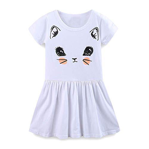 Julhold Vestido de manga corta con diseño de orejas de gato, de algodón, para verano, de 2 a 7 años