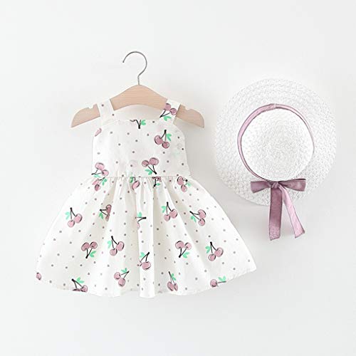 Julhold Vestido de princesa para bebé o niña, elegante, sin mangas, con diseño de cerezo, con lunares, de 0 a 3 años morado 12-18 Meses
