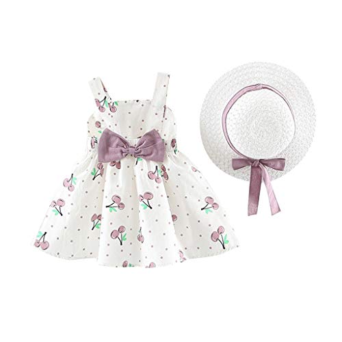 Julhold Vestido de princesa para bebé o niña, elegante, sin mangas, con diseño de cerezo, con lunares, de 0 a 3 años morado 12-18 Meses