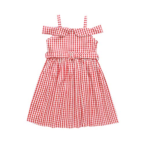 Julhold Vestido de verano para niños y niñas, con hombros descubiertos, a cuadros, para 3-14 años, 5 estilos de 2019 Rojo (1) 5-6 Años