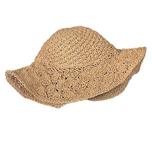 juman634 Sombrero de Punto para Mujer Primavera Verano Panamá Jack Hat Ajustable Sun Beach Cap Big Brim Straw Ganchillo Toyo Sun Hat