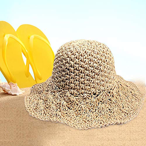 juman634 Sombrero de Punto para Mujer Primavera Verano Panamá Jack Hat Ajustable Sun Beach Cap Big Brim Straw Ganchillo Toyo Sun Hat