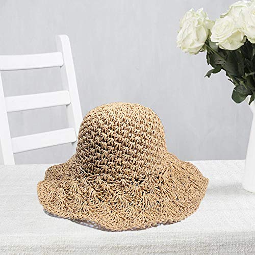 juman634 Sombrero de Punto para Mujer Primavera Verano Panamá Jack Hat Ajustable Sun Beach Cap Big Brim Straw Ganchillo Toyo Sun Hat