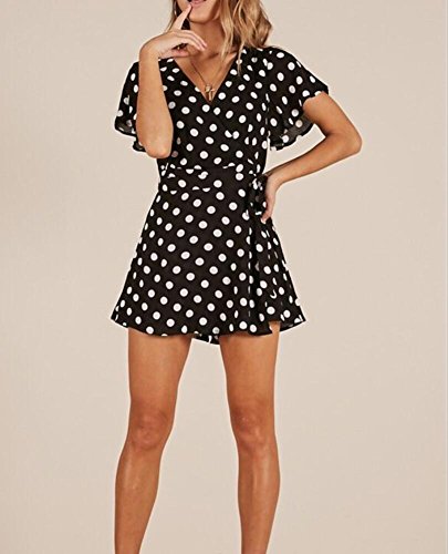 Jumpsuit Cortos Mujer Elegantes Verano Niña Mono Playsuit Overall Lunares Manga Corta V Cuello Strappy Party Moda Joven Casuales Beach