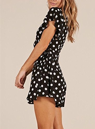 Jumpsuit Cortos Mujer Elegantes Verano Niña Mono Playsuit Overall Lunares Manga Corta V Cuello Strappy Party Moda Joven Casuales Beach