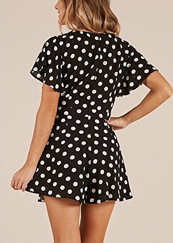 Jumpsuit Cortos Mujer Elegantes Verano Niña Mono Playsuit Overall Lunares Manga Corta V Cuello Strappy Party Moda Joven Casuales Beach