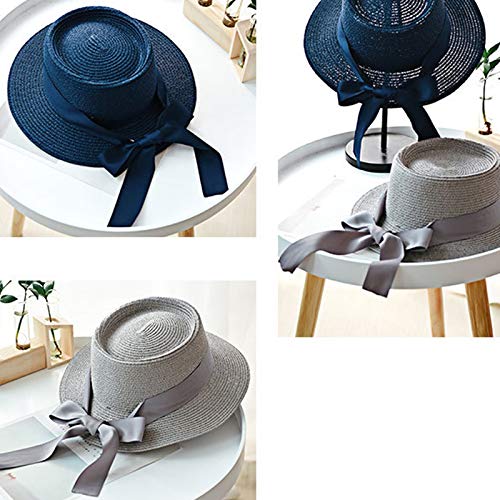 JUNGEN Sombrero de Paja de Mujer con Lazo de Cinta Sombrero de ala Ancha Sombrero de protección Solar de Verano para Playa Viajes Elegante Sombrero de Copa 56-58cm (Caqui)