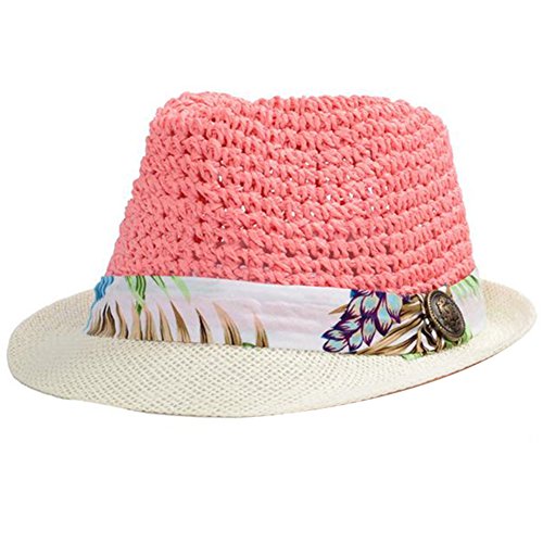 JUNGEN Sombrero de Paja Sombrero de Panamá Viento Graffi Recorrido Sol Sombrero para el Sol Sombrero de Las Mujeres o la Playa en Verano (Rosa)